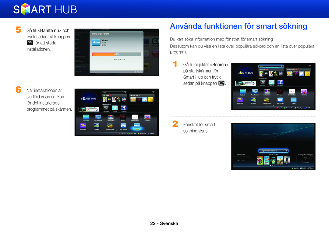 Samsung BD-ES5000/XE, BD-E5500/XE, BD-ES7000/XE manual Använda funktionen för smart sökning 