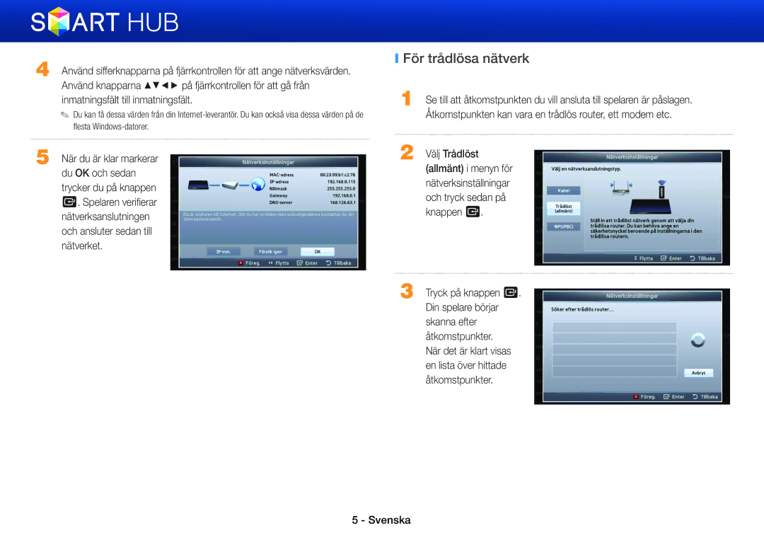 Samsung BD-ES7000/XE, BD-E5500/XE, BD-ES5000/XE manual För trådlösa nätverk 