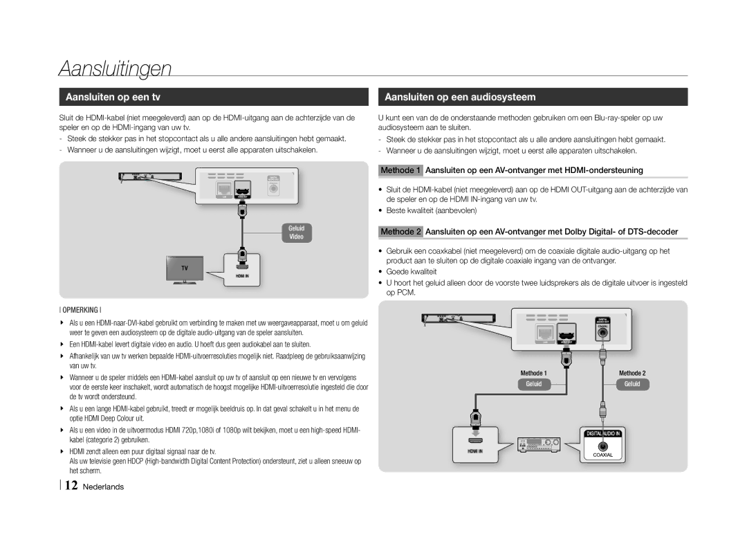 Samsung BD-E5500/TK, BD-E5500/XN, BD-E5500/EN, BD-E5500/ZF, BD-E5500/XE manual Aansluitingen, Aansluiten op een tv 