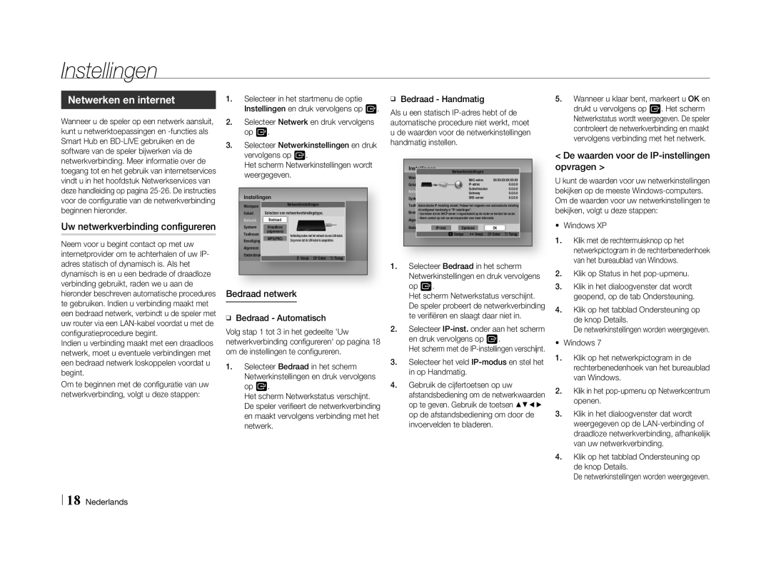 Samsung BD-E5500/ZF, BD-E5500/XN, BD-E5500/EN manual Netwerken en internet, Uw netwerkverbinding configureren, Opvragen 