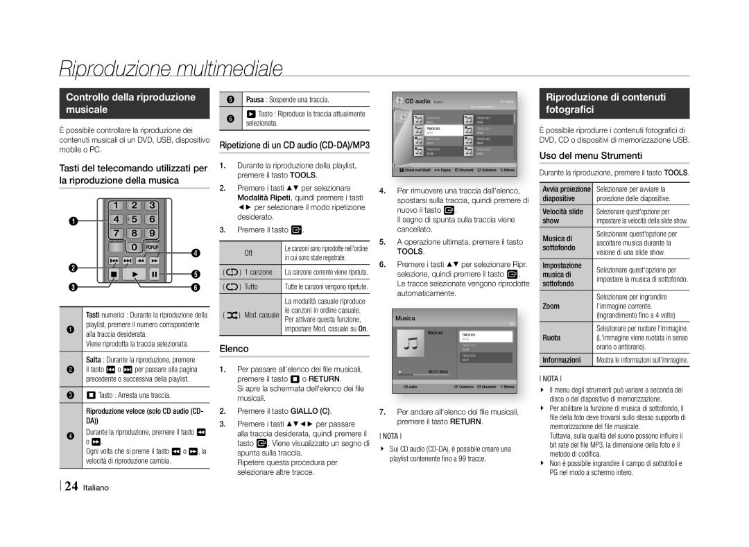 Samsung BD-E5500/ZN, BD-E5500/XN manual Controllo della riproduzione musicale, Riproduzione di contenuti fotografici, Elenco 