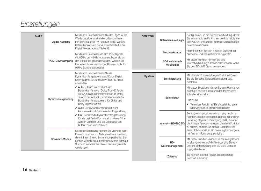 Samsung BD-E5500/TK Digital Wiedergabe auf Seite, PCM-Downsampling, 96kHz Signale geeignet ist, Anwenden, Downmix-Modus 