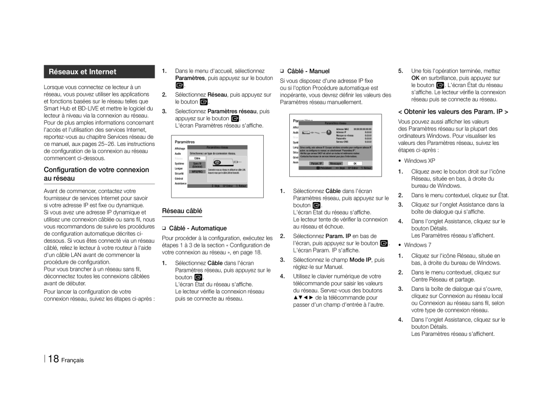 Samsung BD-E5500/EN, BD-E5500/XN, BD-E5500/TK, BD-E5500/ZF Réseaux et Internet, Configuration de votre connexion au réseau 