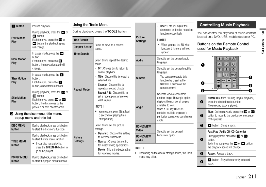 Samsung BD-E5700/ZA user manual Controlling Music Playback, Using the Tools Menu 