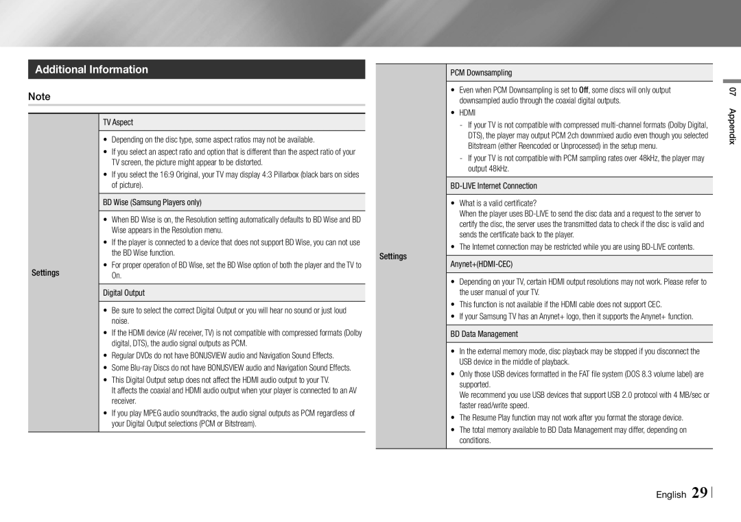 Samsung BD-E5700/ZA user manual Additional Information, Hdmi 