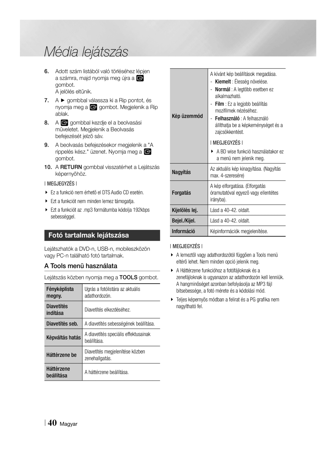 Samsung BD-E6100/EN, BD-E6100/XE manual Fotó tartalmak lejátszása 