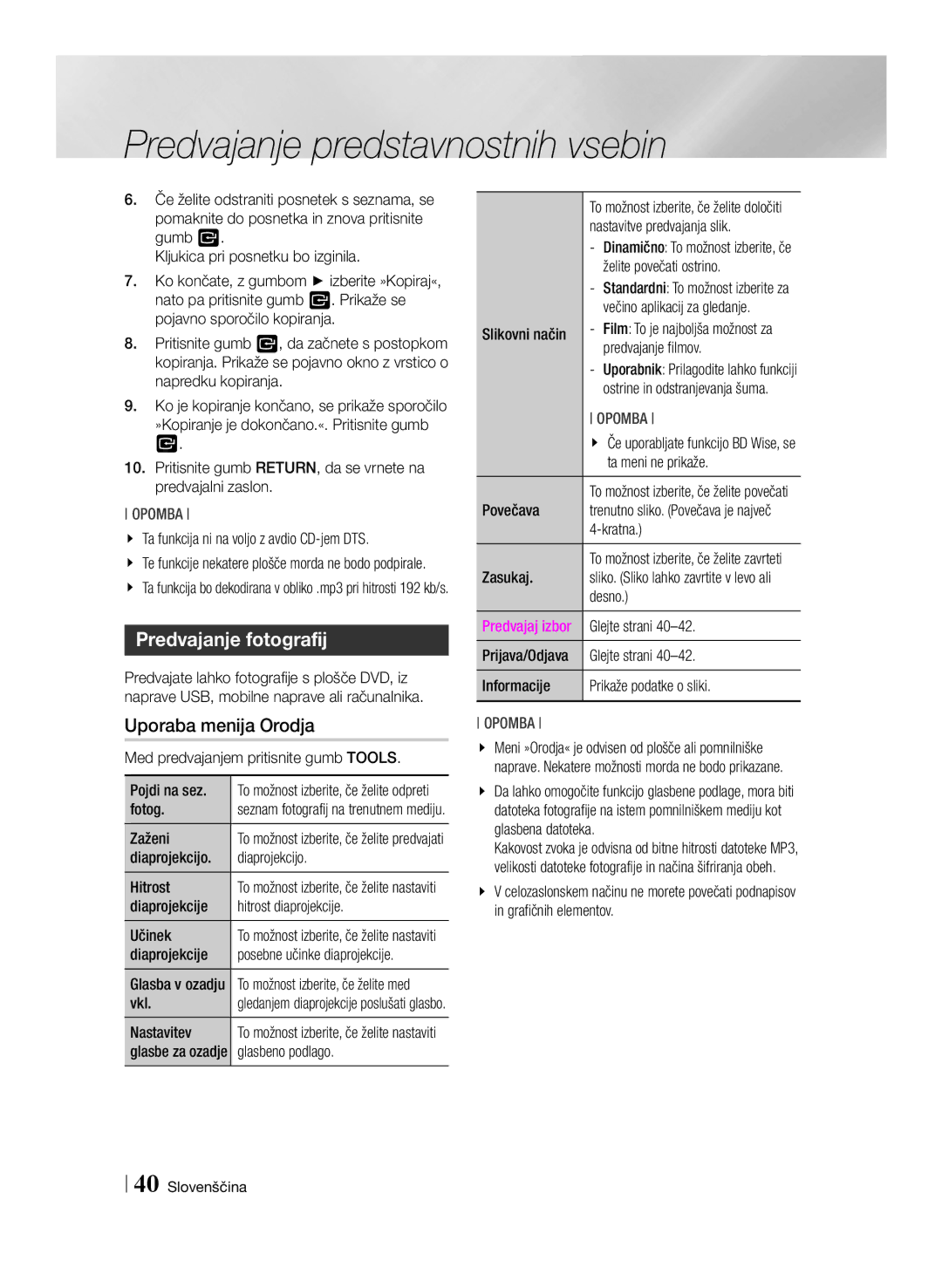 Samsung BD-E6100/EN, BD-E6100/XE manual Predvajanje fotografij 