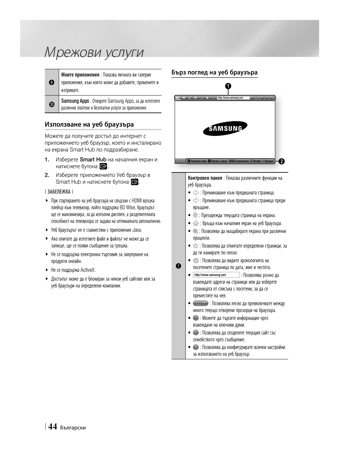 Samsung BD-E6100/EN manual Използване на уеб браузъра, Бърз поглед на уеб браузъра, Не се поддържа ActiveX, Проценти 