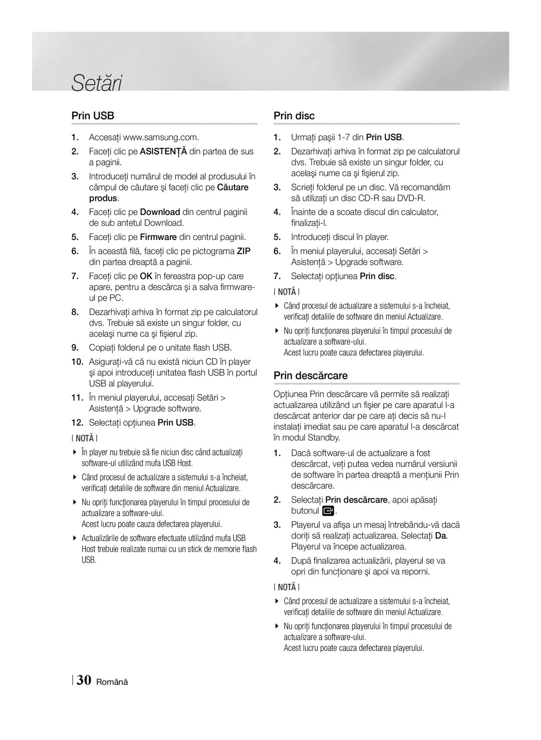 Samsung BD-E6100/EN manual Prin USB, Prin disc, Prin descărcare 