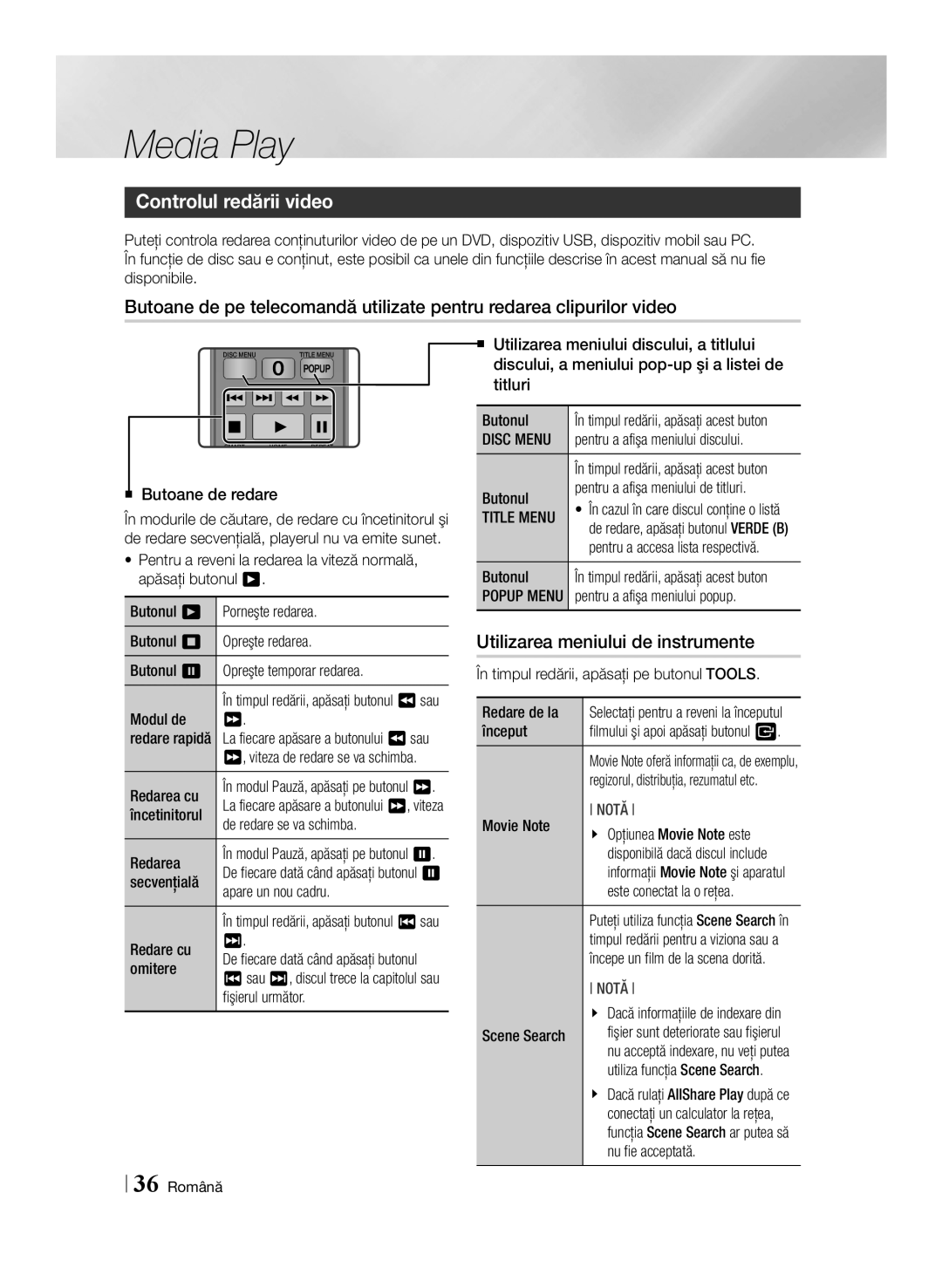 Samsung BD-E6100/EN manual Controlul redării video, Utilizarea meniului de instrumente 