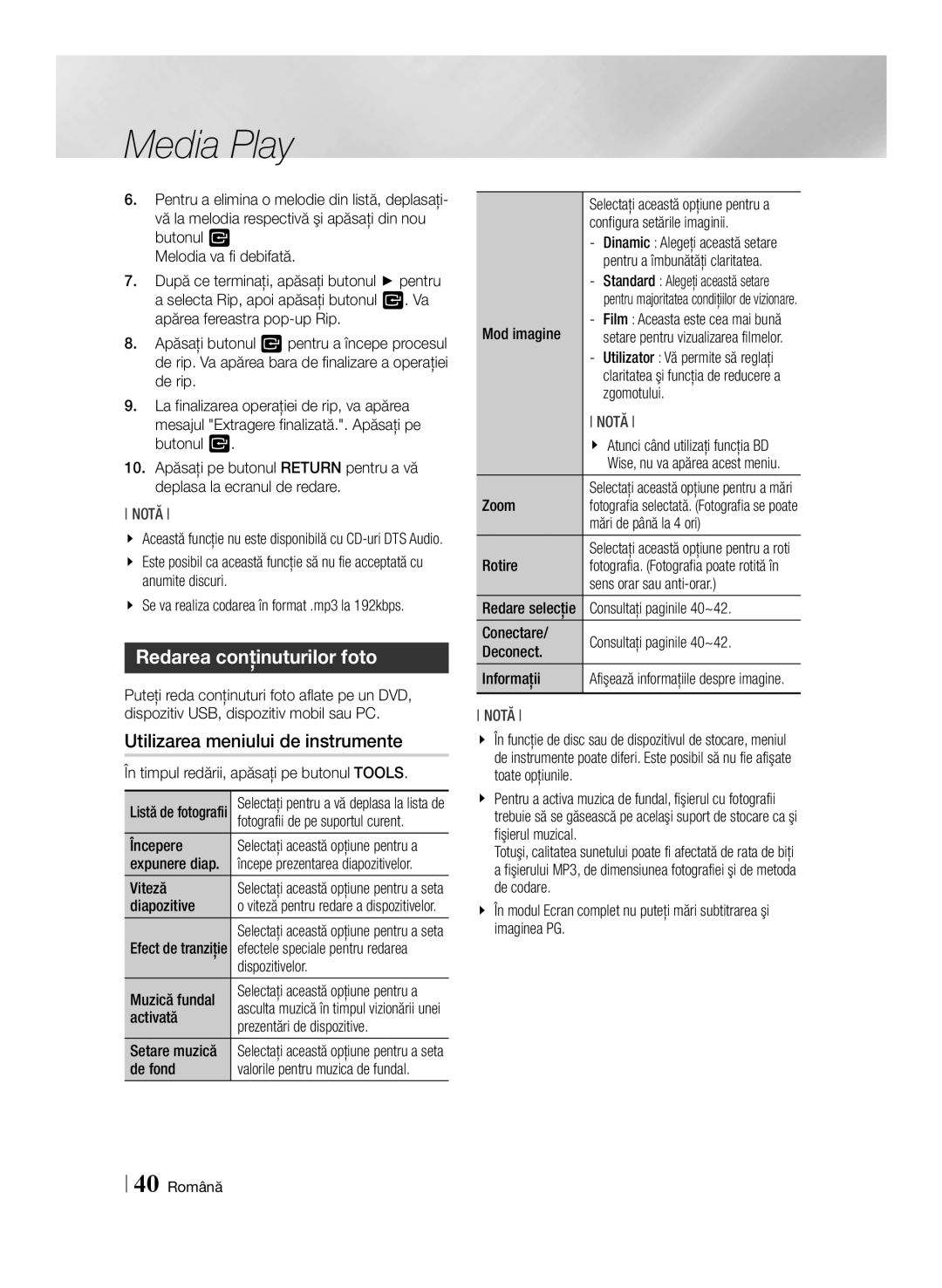 Samsung BD-E6100/EN manual Redarea conţinuturilor foto 