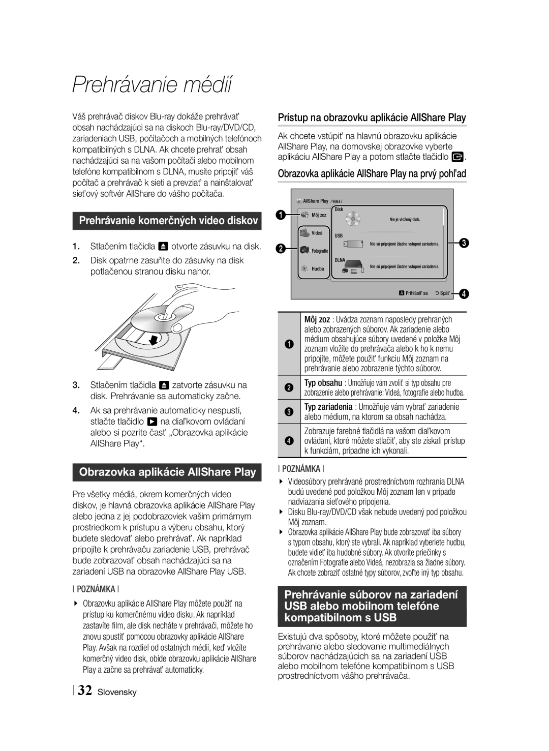 Samsung BD-E6100/EN Prehrávanie médií, Obrazovka aplikácie AllShare Play, Prístup na obrazovku aplikácie AllShare Play 