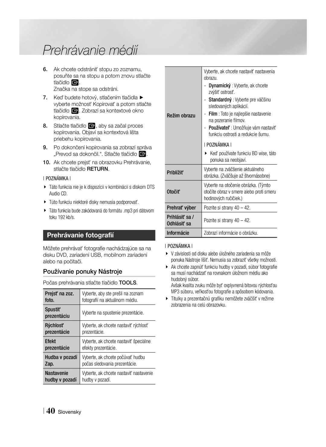 Samsung BD-E6100/EN manual Prehrávanie fotografií 