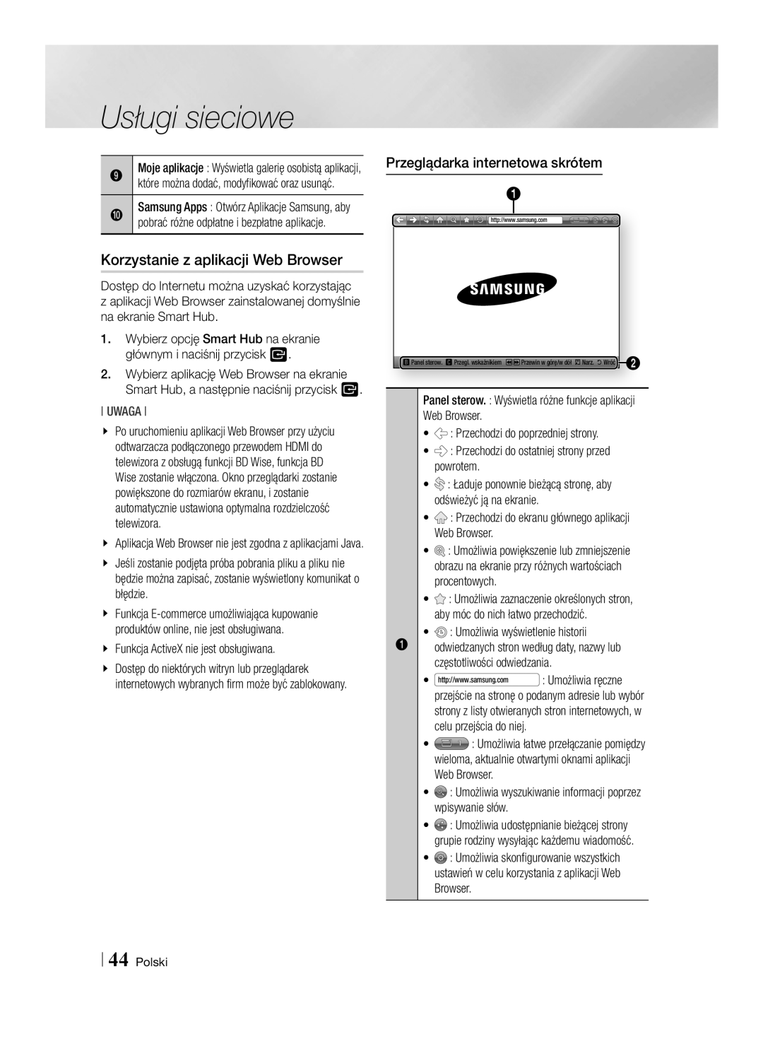 Samsung BD-E6100/EN Korzystanie z aplikacji Web Browser, Przeglądarka internetowa skrótem, Umożliwia wyświetlenie historii 