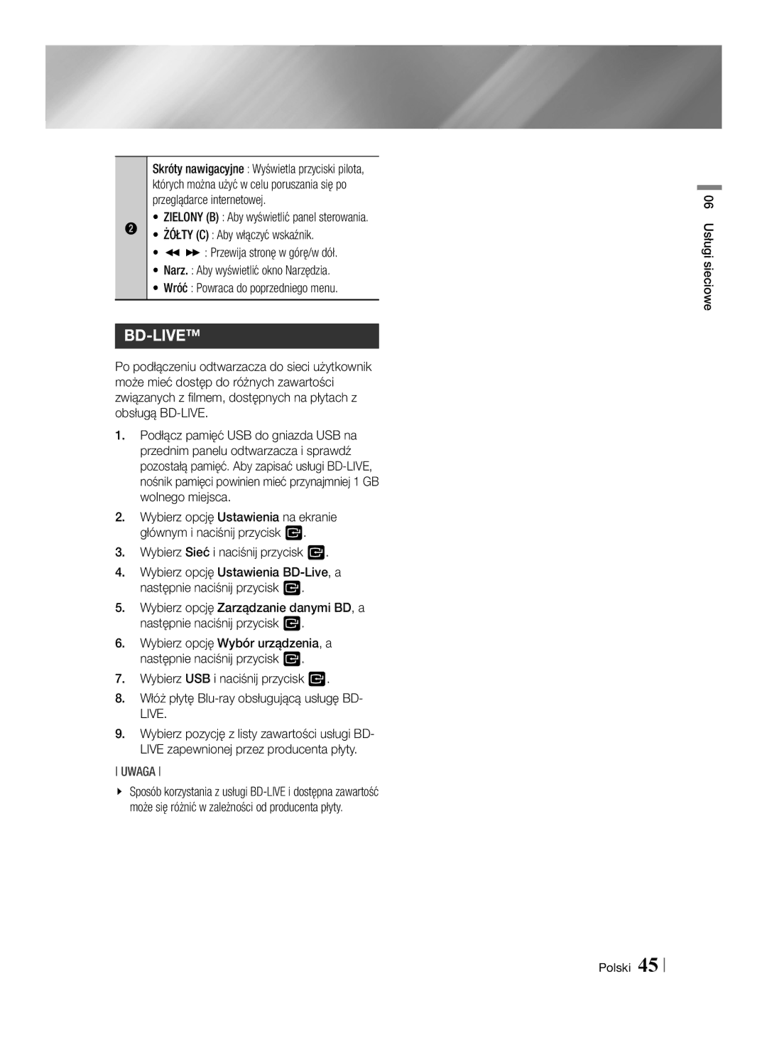 Samsung BD-E6100/EN manual 06 Usługi sieciowe Polski 