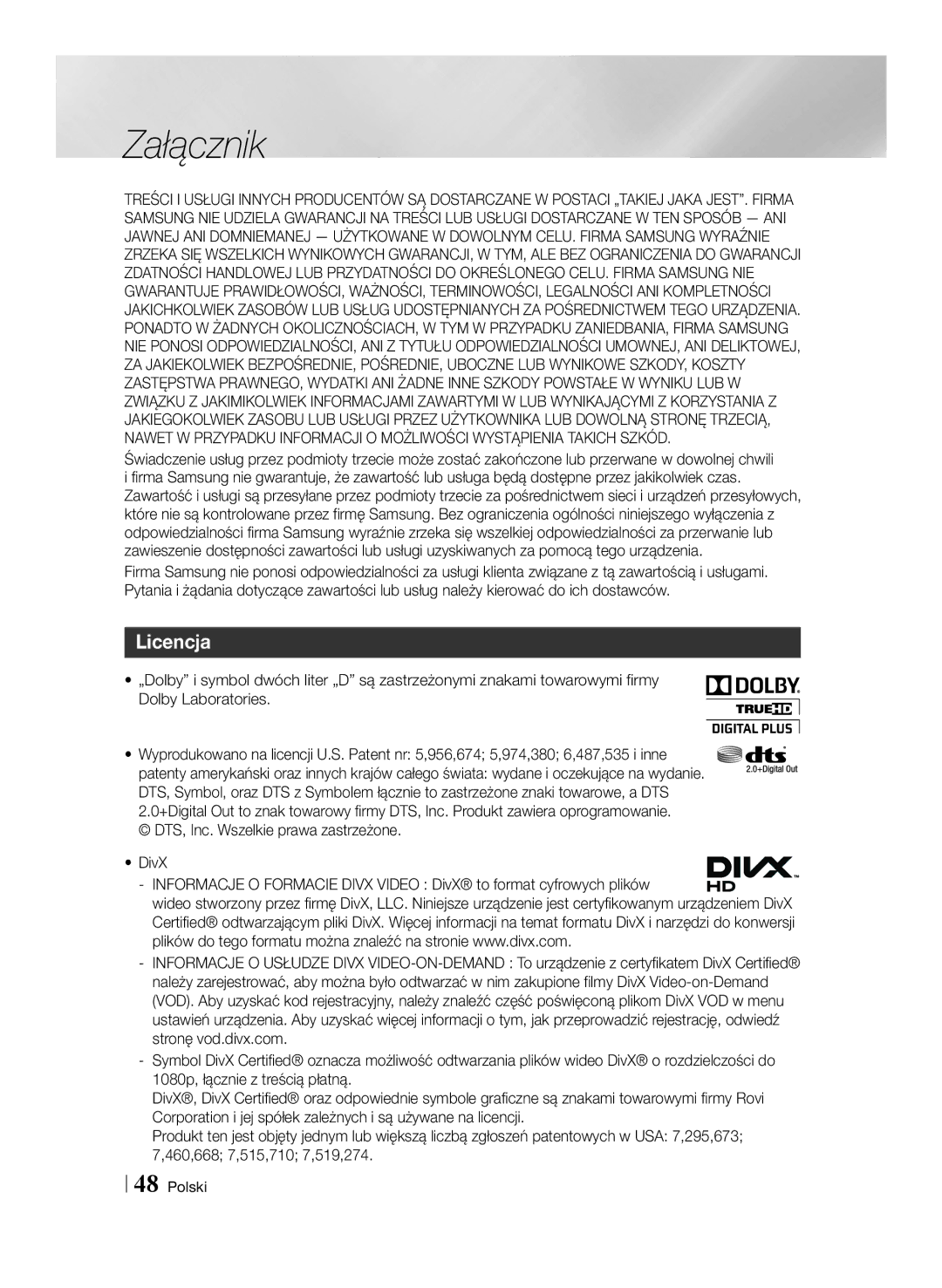 Samsung BD-E6100/EN manual Licencja 