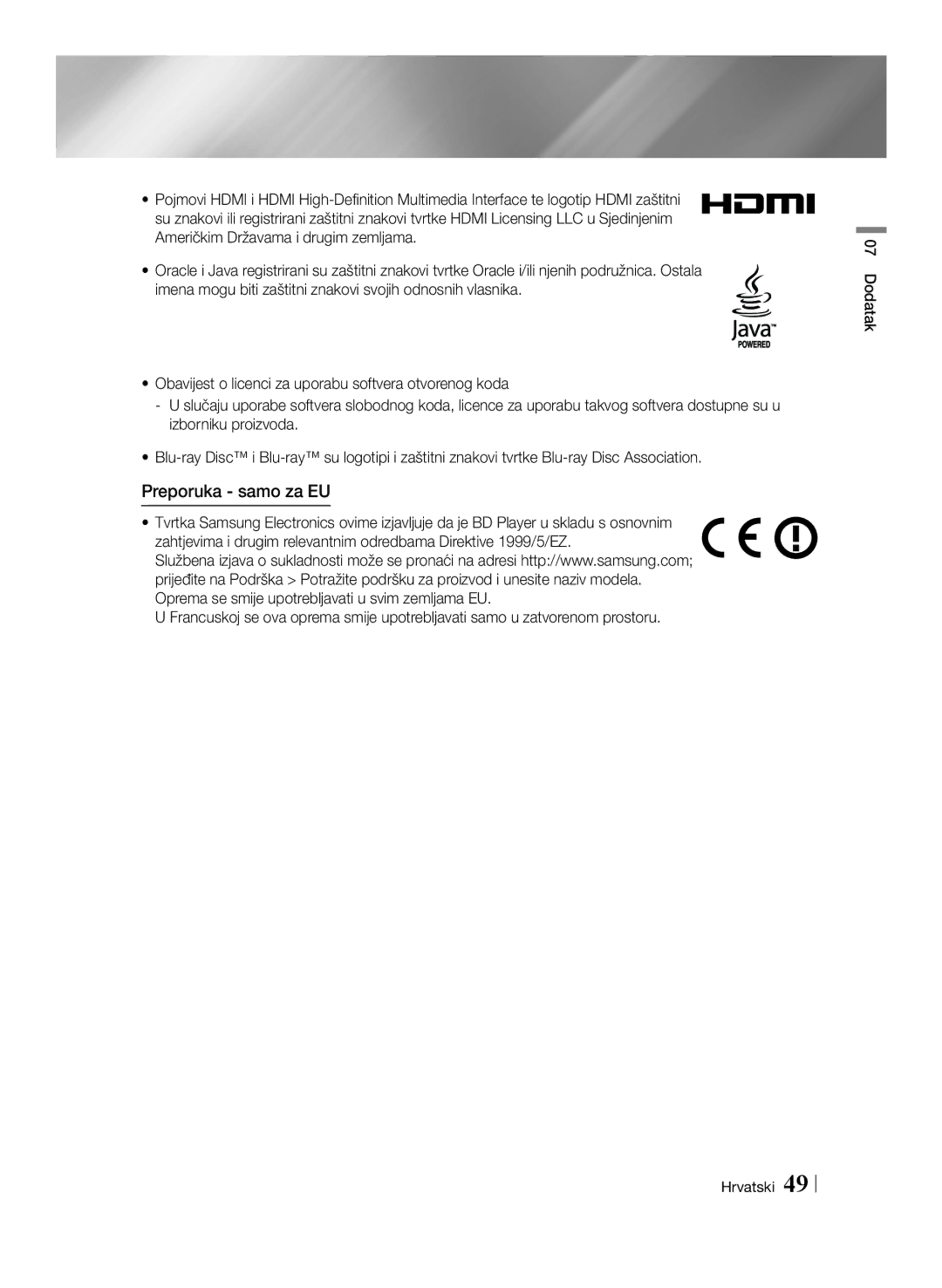 Samsung BD-E6100/EN manual Preporuka samo za EU 