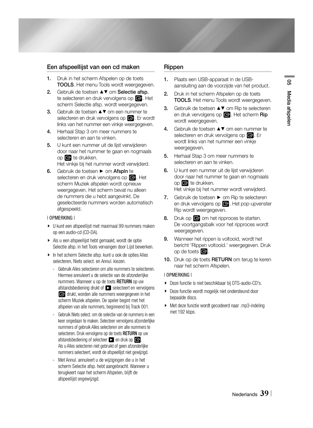 Samsung BD-E6100/XE, BD-E6100/XN, BD-E6100/EN, BD-E6100/ZF manual Een afspeellijst van een cd maken, Rippen 