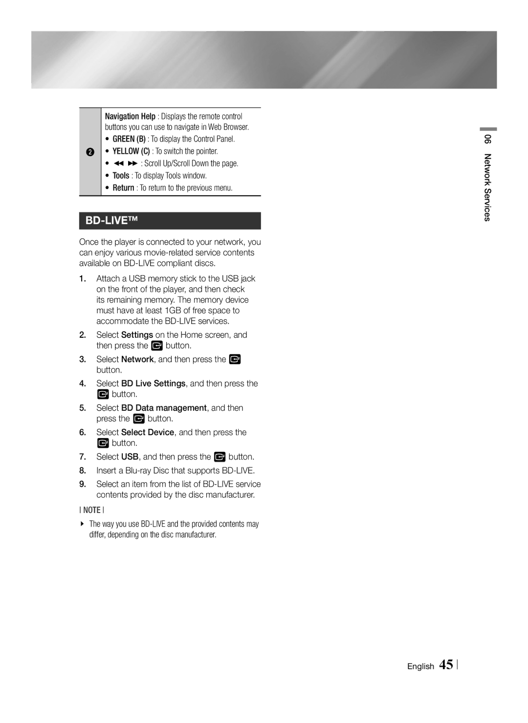 Samsung BD-E6100/EN, BD-E6100/XN manual Yellow C To switch the pointer, Scroll Up/Scroll Down, Tools To display Tools window 