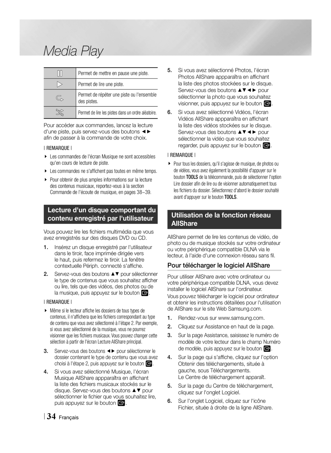 Samsung BD-E6100/XN, BD-E6100/EN manual Utilisation de la fonction réseau AllShare, Pour télécharger le logiciel AllShare 