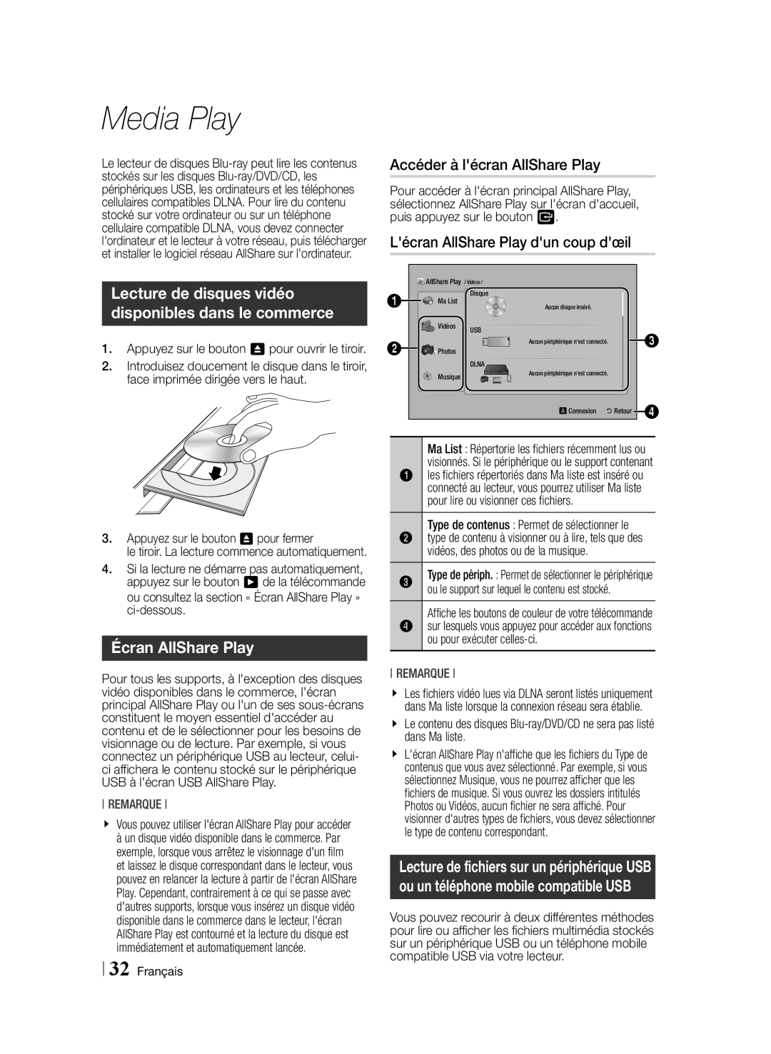 Samsung BD-E6100/EN, BD-E6100/XN Écran AllShare Play, Accéder à lécran AllShare Play, Lécran AllShare Play dun coup dœil 