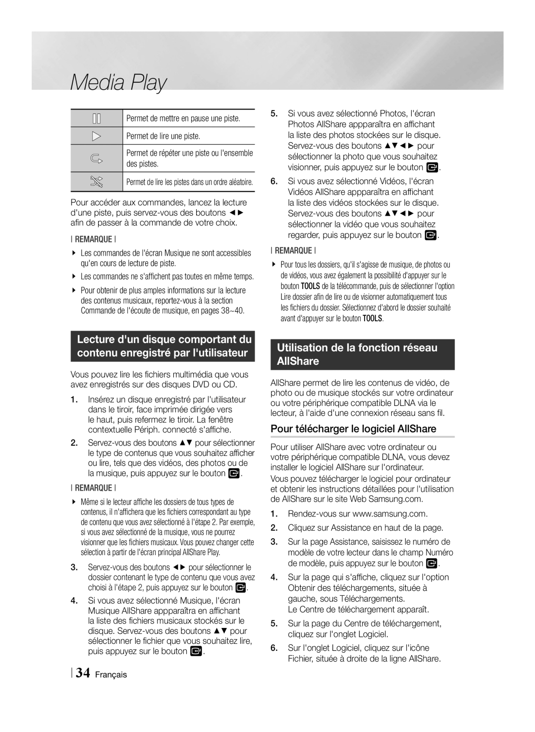 Samsung BD-E6100/XE, BD-E6100/XN manual Utilisation de la fonction réseau AllShare, Pour télécharger le logiciel AllShare 