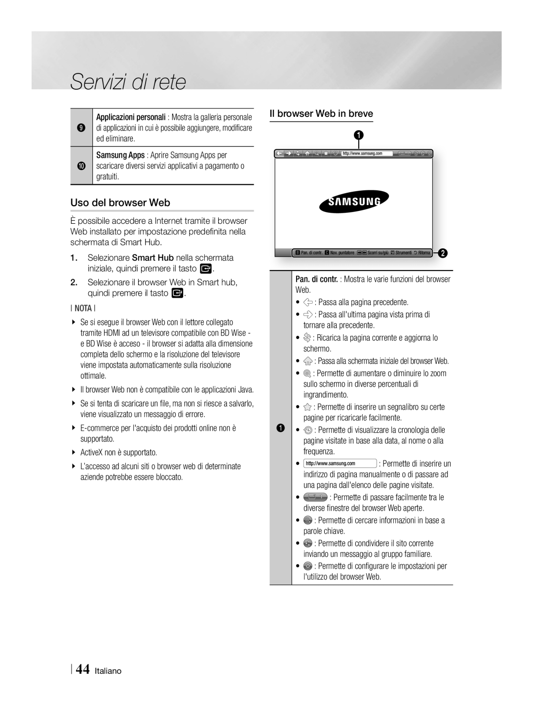 Samsung BD-E6100/XN Uso del browser Web, Il browser Web in breve, Permette di cercare informazioni in base a parole chiave 