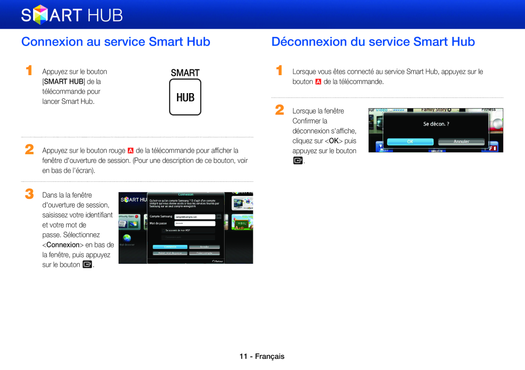 Samsung BD-E8300/ZF, BD-E6100/ZF, BD-E8900/ZF, BD-E8500/ZF Connexion au service Smart Hub, Déconnexion du service Smart Hub 