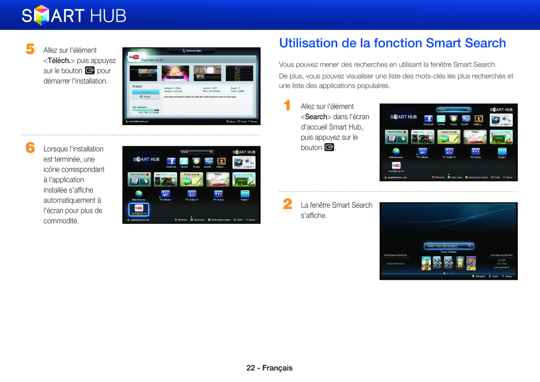 Samsung BD-E8500/ZF manual Utilisation de la fonction Smart Search, Allez sur lélément, La fenêtre Smart Search saffiche 