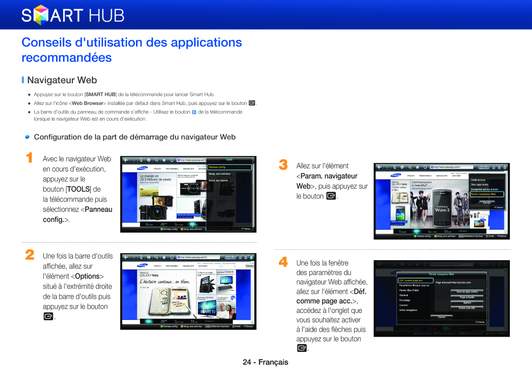 Samsung BD-E6100/ZF, BD-E8900/ZF, BD-E8500/ZF manual Conseils dutilisation des applications recommandées, Navigateur Web 