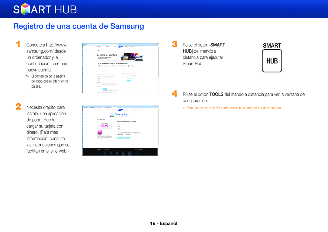 Samsung BD-E8300/ZF, BD-E6100/ZF, BD-E8900/ZF, BD-E8500/ZF manual Registro de una cuenta de Samsung, Pulse el botón Smart 