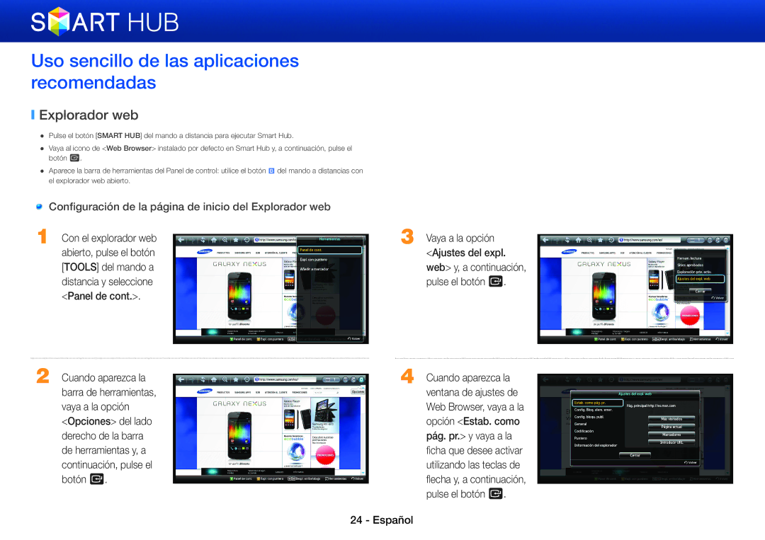 Samsung BD-E6100/ZF, BD-E8900/ZF, BD-E8500/ZF, BD-E8300/ZF Uso sencillo de las aplicaciones recomendadas, Explorador web 