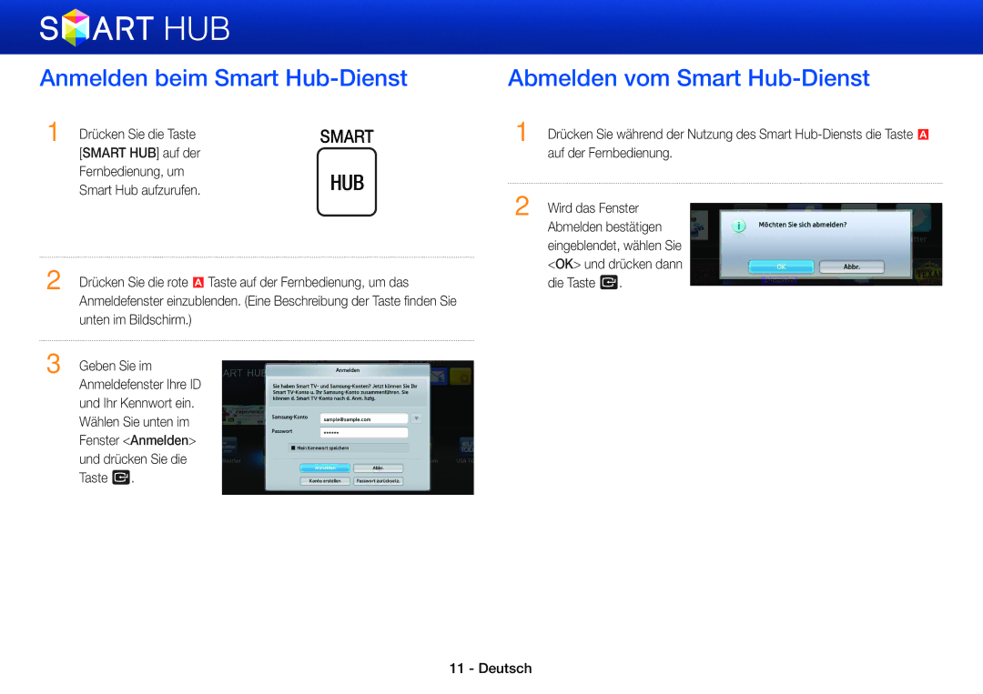 Samsung BD-ES5000/XN, BD-E6300/EN, BD-E5500/XN, BD-E5500/EN Anmelden beim Smart Hub-Dienst, Abmelden vom Smart Hub-Dienst 