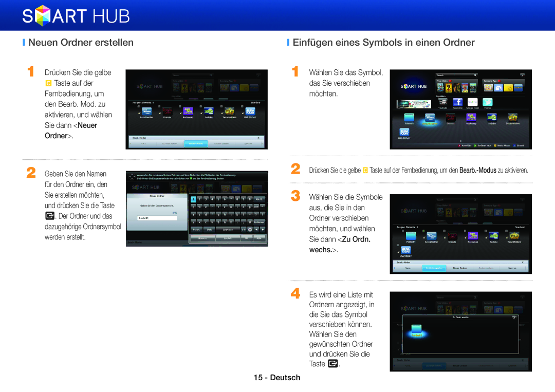 Samsung BD-E5500/TK, BD-E6300/EN, BD-E5500/XN, BD-ES5000/XN Neuen Ordner erstellen, Einfügen eines Symbols in einen Ordner 