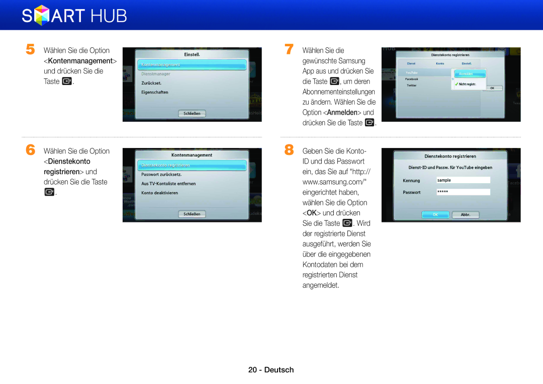 Samsung BD-ES5000/XN, BD-E6300/EN, BD-E5500/XN, BD-E5500/EN Wählen Sie die Option, Registrieren und Drücken Sie die Taste e 