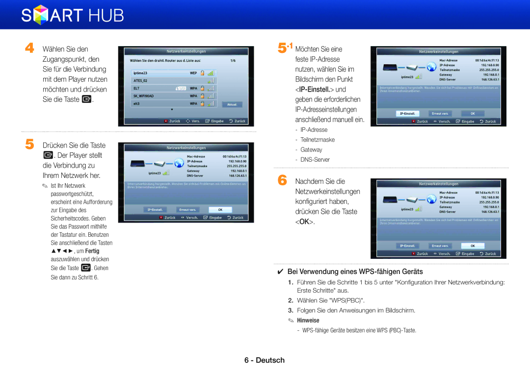 Samsung BD-E5500/TK, BD-E6300/EN, BD-E5500/XN, BD-ES5000/XN, BD-E5500/EN, BD-ES5000/EN Bei Verwendung eines WPS-fähigen Geräts 