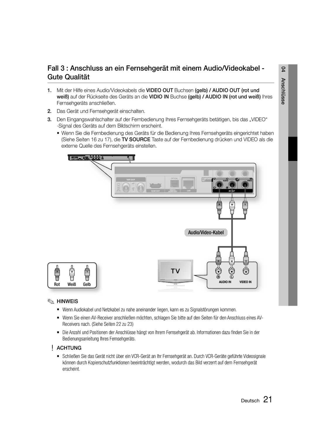 Samsung BD-E6300/EN manual Anschlüsse 