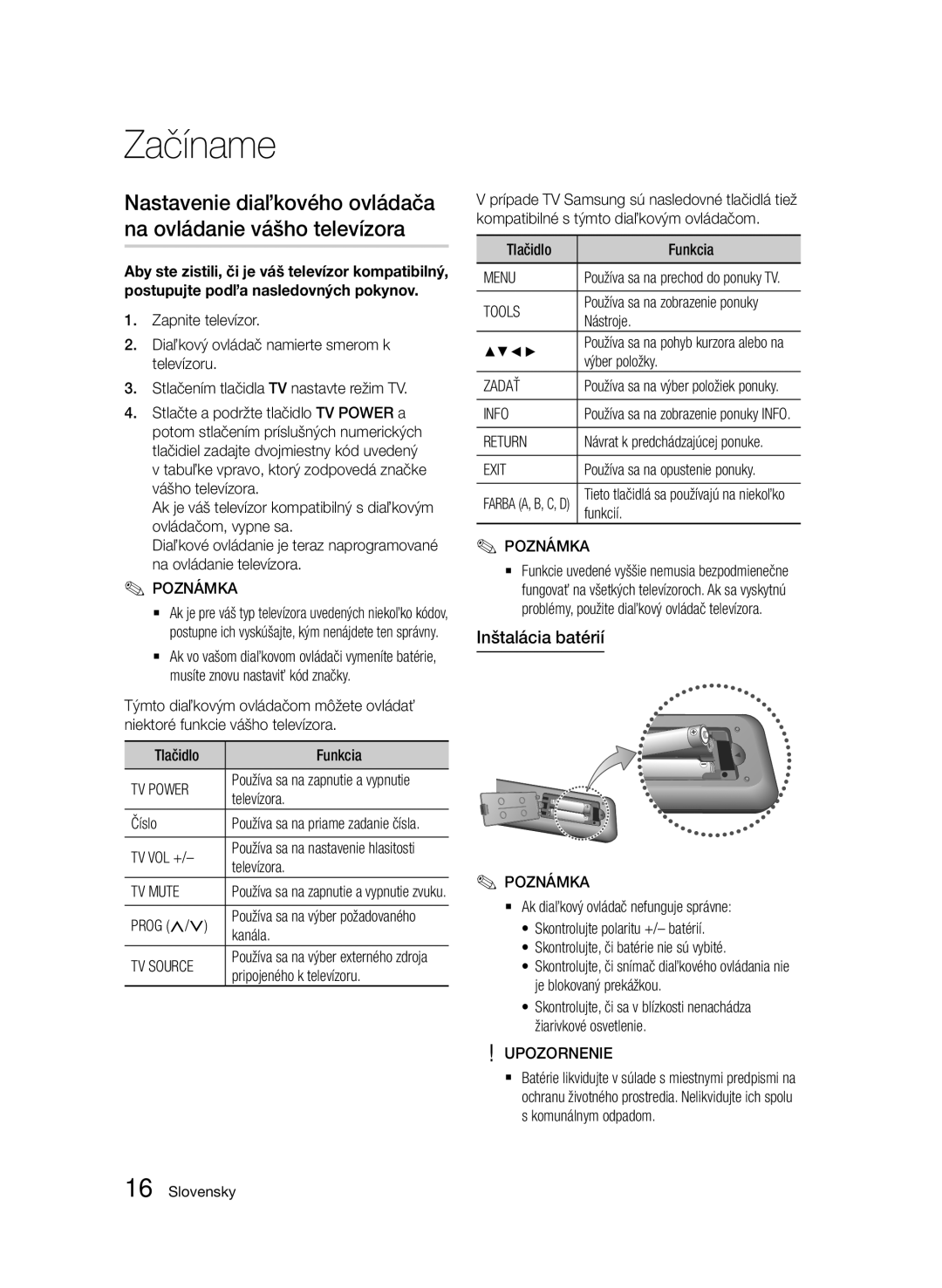 Samsung BD-E6300/EN manual Inštalácia batérií, Zadať 