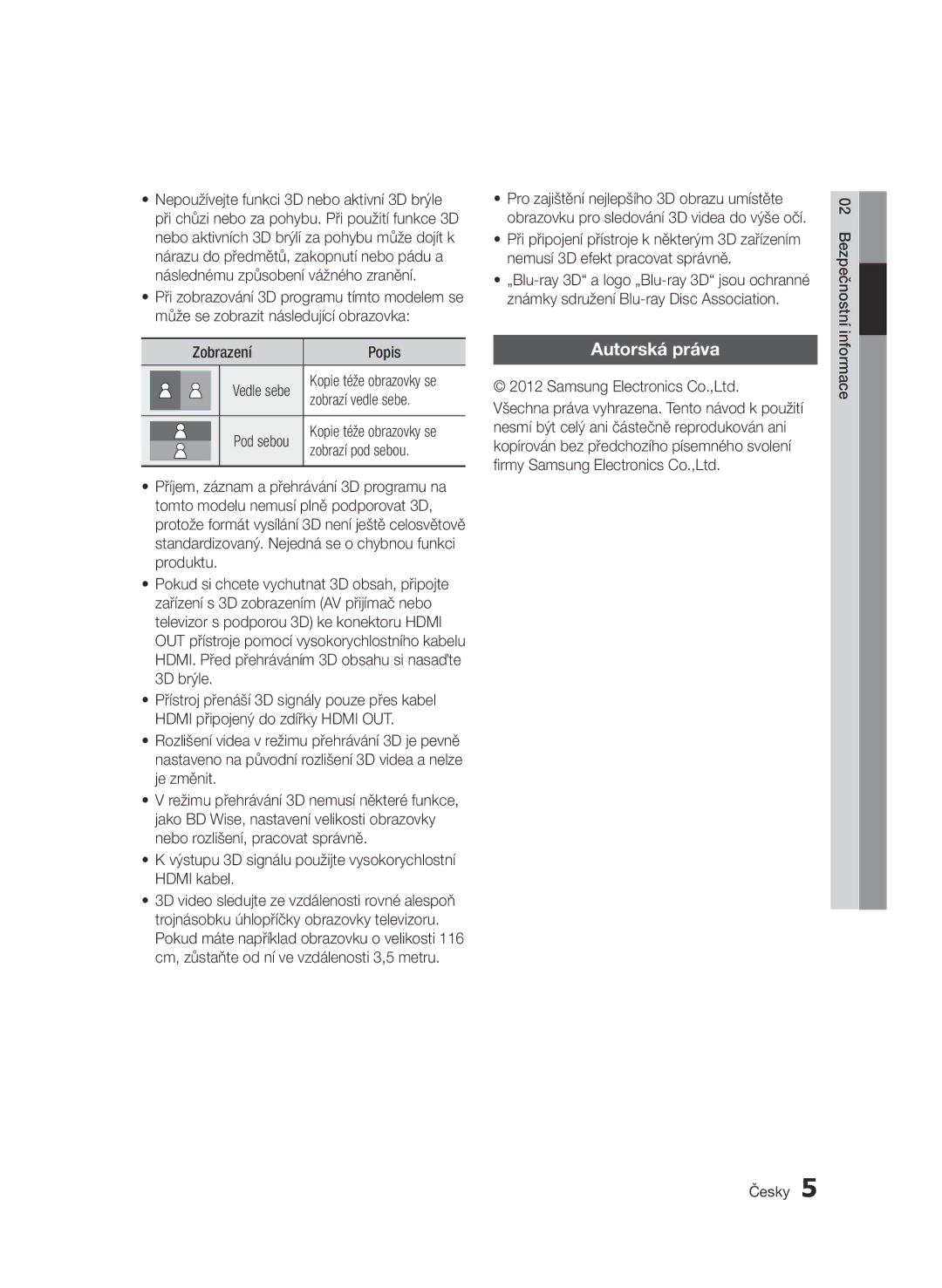 Samsung BD-E6300/EN manual Autorská práva, Zobrazí vedle sebe, Zobrazí pod sebou 