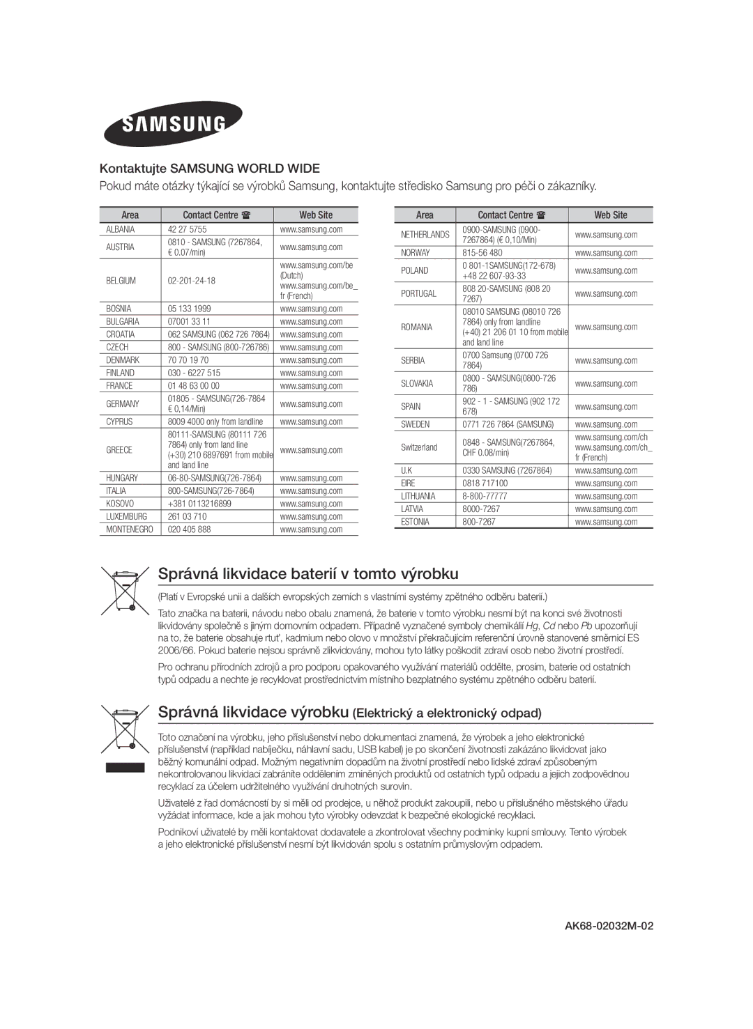 Samsung BD-E6300/EN manual Správná likvidace výrobku Elektrický a elektronický odpad, Web Site 