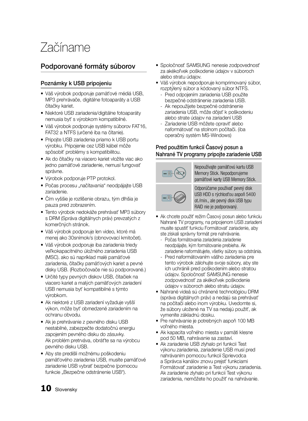 Samsung BD-E6300/EN manual Podporované formáty súborov, Poznámky k USB pripojeniu 