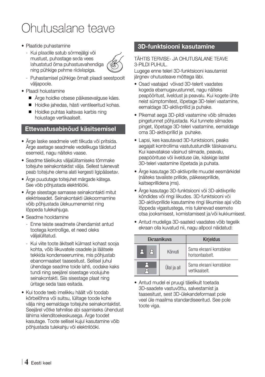 Samsung BD-E6300/EN manual Laad Riidela, Ekraanikuva, Kõrvuti, Horisontaalselt, Vertikaalselt 