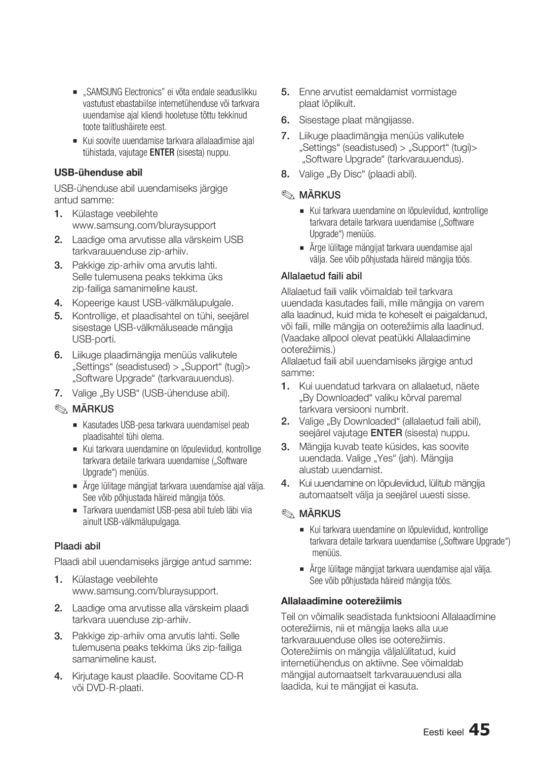 Samsung BD-E6300/EN manual Valige „By USB USB-ühenduse abil, Valige „By Disc plaadi abil, Allalaadimine ooterežiimis 