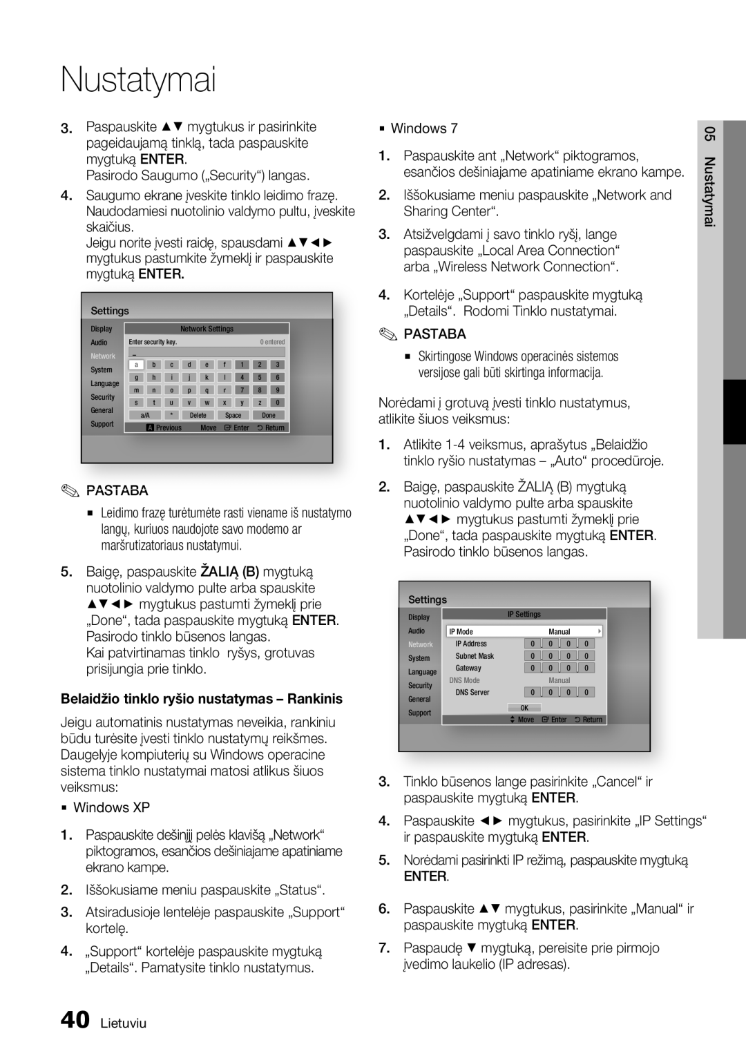 Samsung BD-E6300/EN manual  Windows Paspauskite ant „Network piktogramos, Iššokusiame meniu paspauskite „Network 