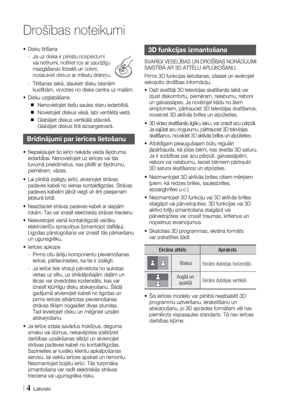 Samsung BD-E6300/EN manual 3D funkcijas izmantošana 