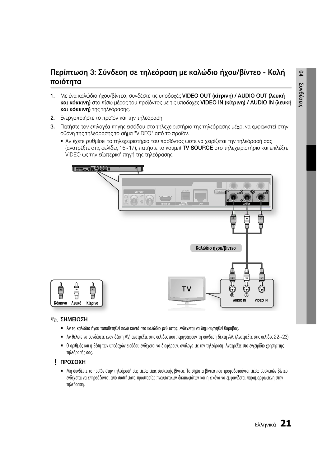 Samsung BD-E6300/EN manual 04 Συνδέσεις, Κόκκινο Λευκό Κίτρινο 