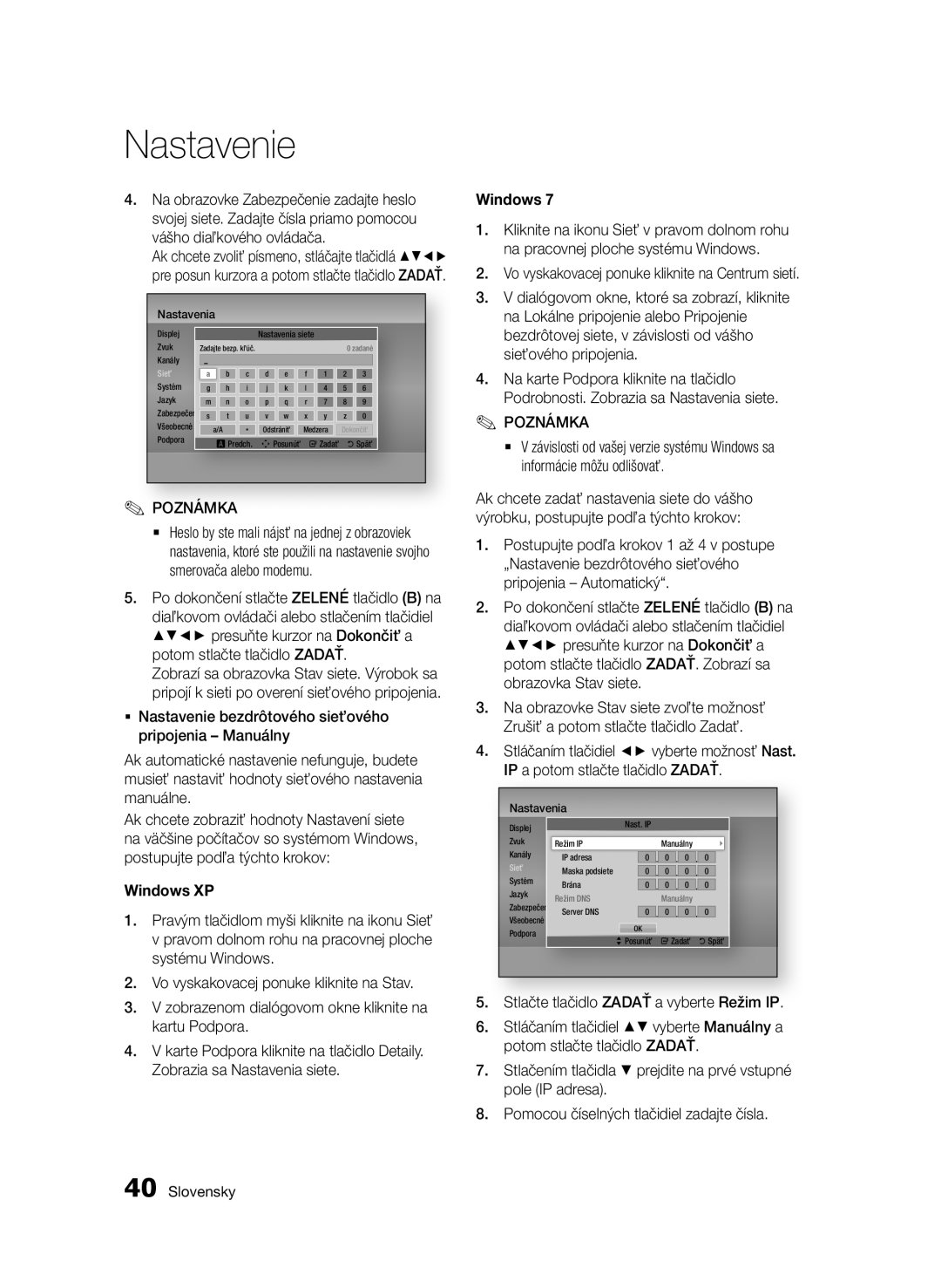 Samsung BD-E6300/EN manual Nastavenie, Windows XP, Dokončiť, zadané, Manuálny 