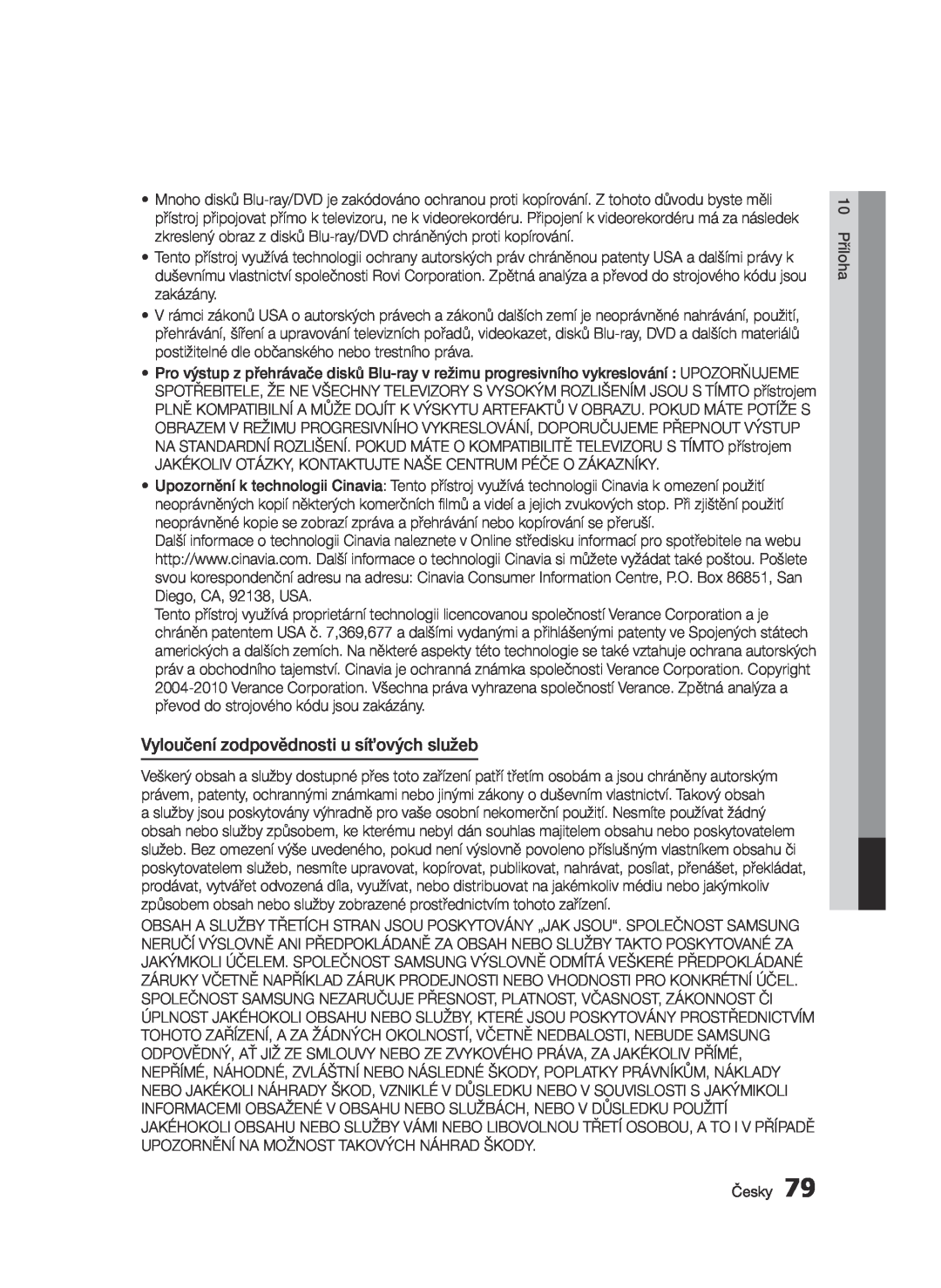 Samsung BD-E6300/EN manual Vyloučení zodpovědnosti u síťových služeb 