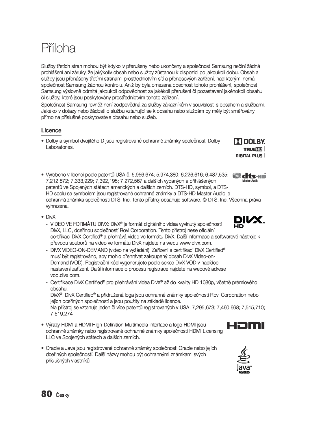 Samsung BD-E6300/EN manual Licence, Příloha 