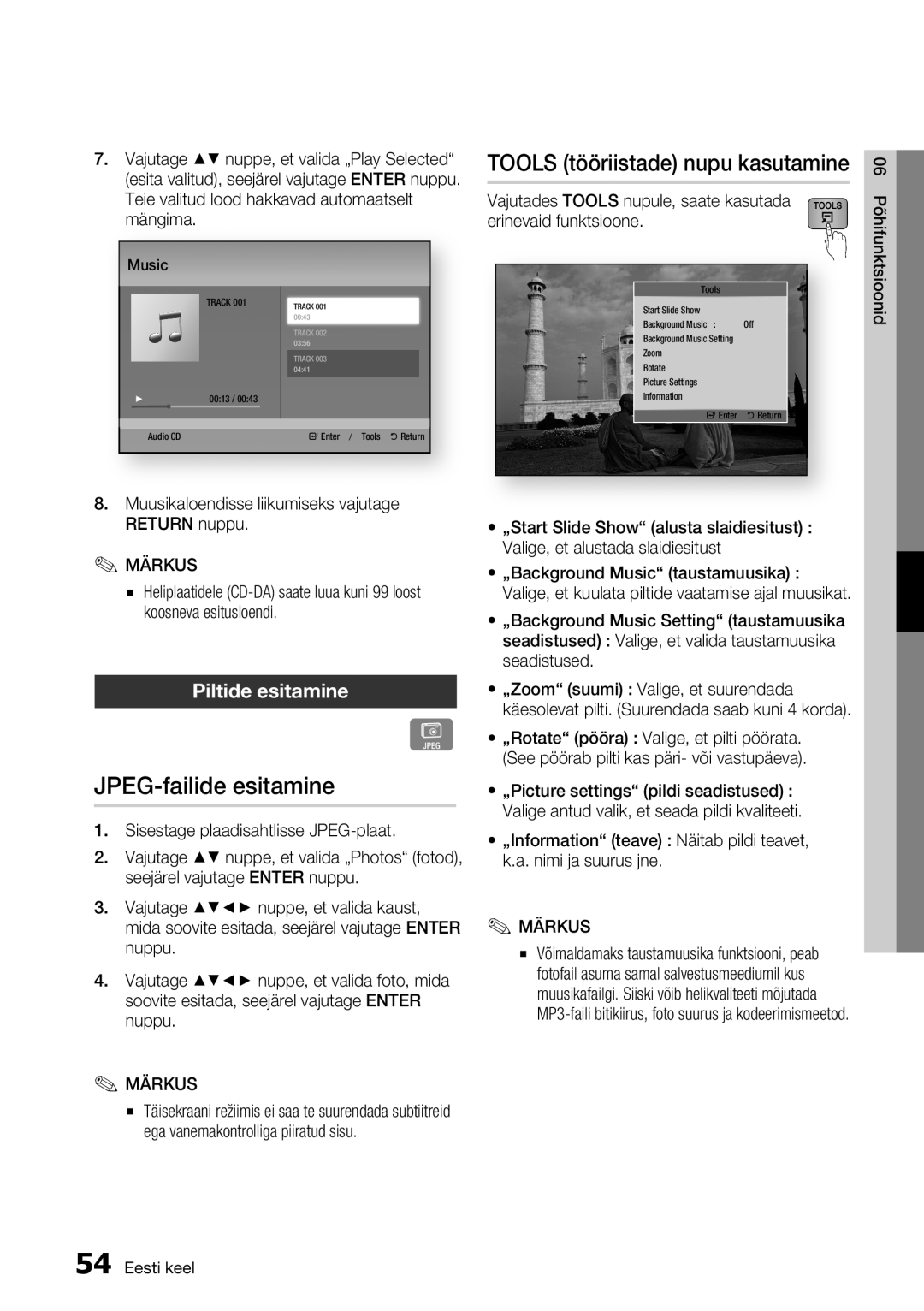 Samsung BD-E6300/EN manual JPEG-failide esitamine, TOOLS tööriistade nupu kasutamine, Piltide esitamine 